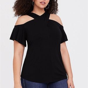 Super Soft Black Cold Shoulder Top